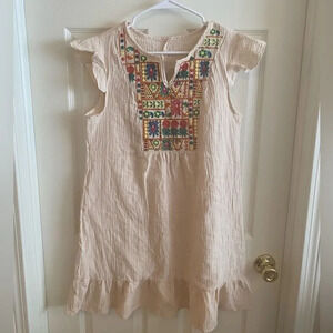 NWOT SHEIN size S pale pink gauze dress with colorful embroidery